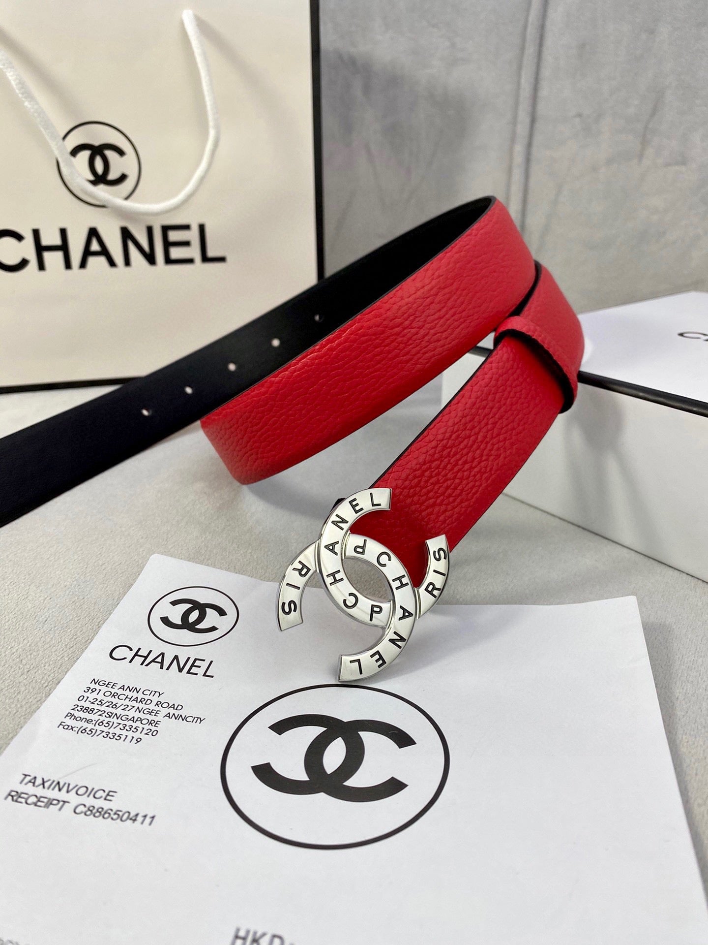 CC 30MM BELT IN CHERRY RED SMOOTH CALFSKIN WITH SILVER HARDWARE - 30