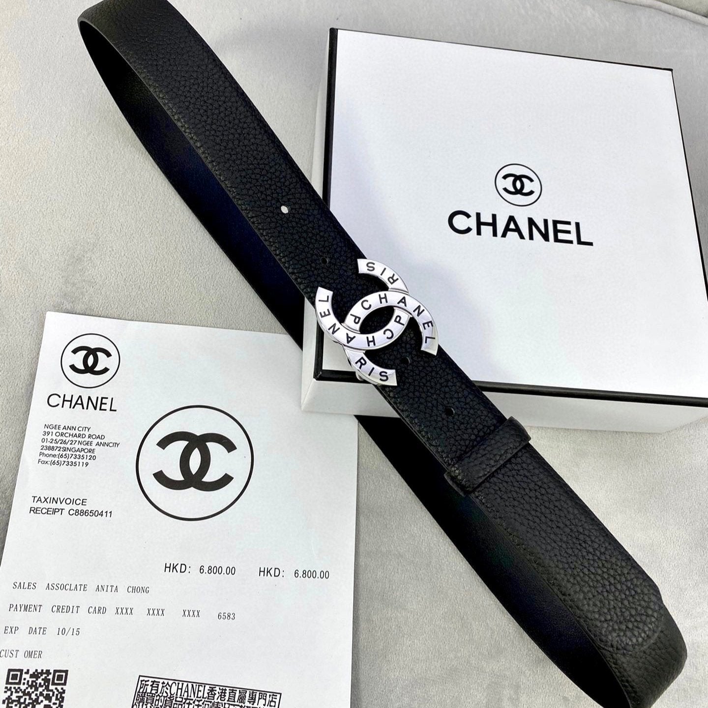 CC 30MM BELT IN BLACK SMOOTH CALFSKIN WITH SILVER HARDWARE - 30