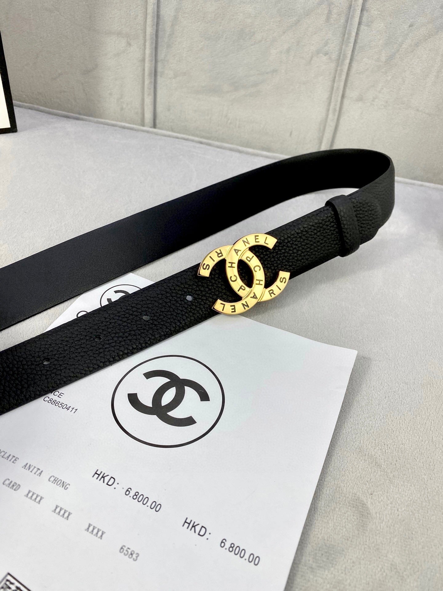 CC 30MM BELT IN BLACK SMOOTH CALFSKIN WITH GOLD HARDWARE - 30