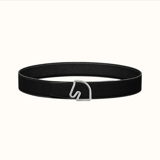 BOUCLE BELT BUCKLE & REVERSIBLE BLACK AND WHITE LEATHER STRAP 38MM SILVER HARDWARE - 30