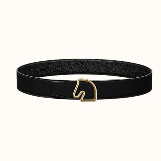 BOUCLE BELT BUCKLE & REVERSIBLE BLACK AND WHITE LEATHER STRAP 38MM GOLD HARDWARE - 30