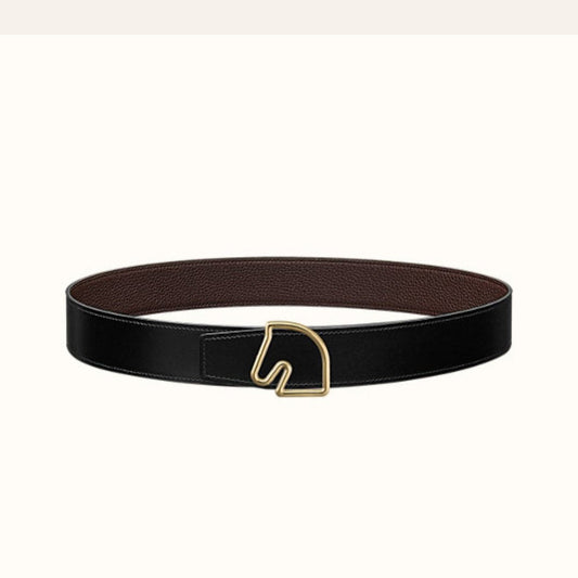 BOUCLE BELT BUCKLE & REVERSIBLE CHOCOLATE BROWN AND BLACK LEATHER STRAP 38MM GOLD HARDWARE - 30