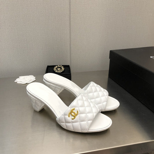 cc rev cone heel mule slide sandal white quilted lambskin 6cm - 35
