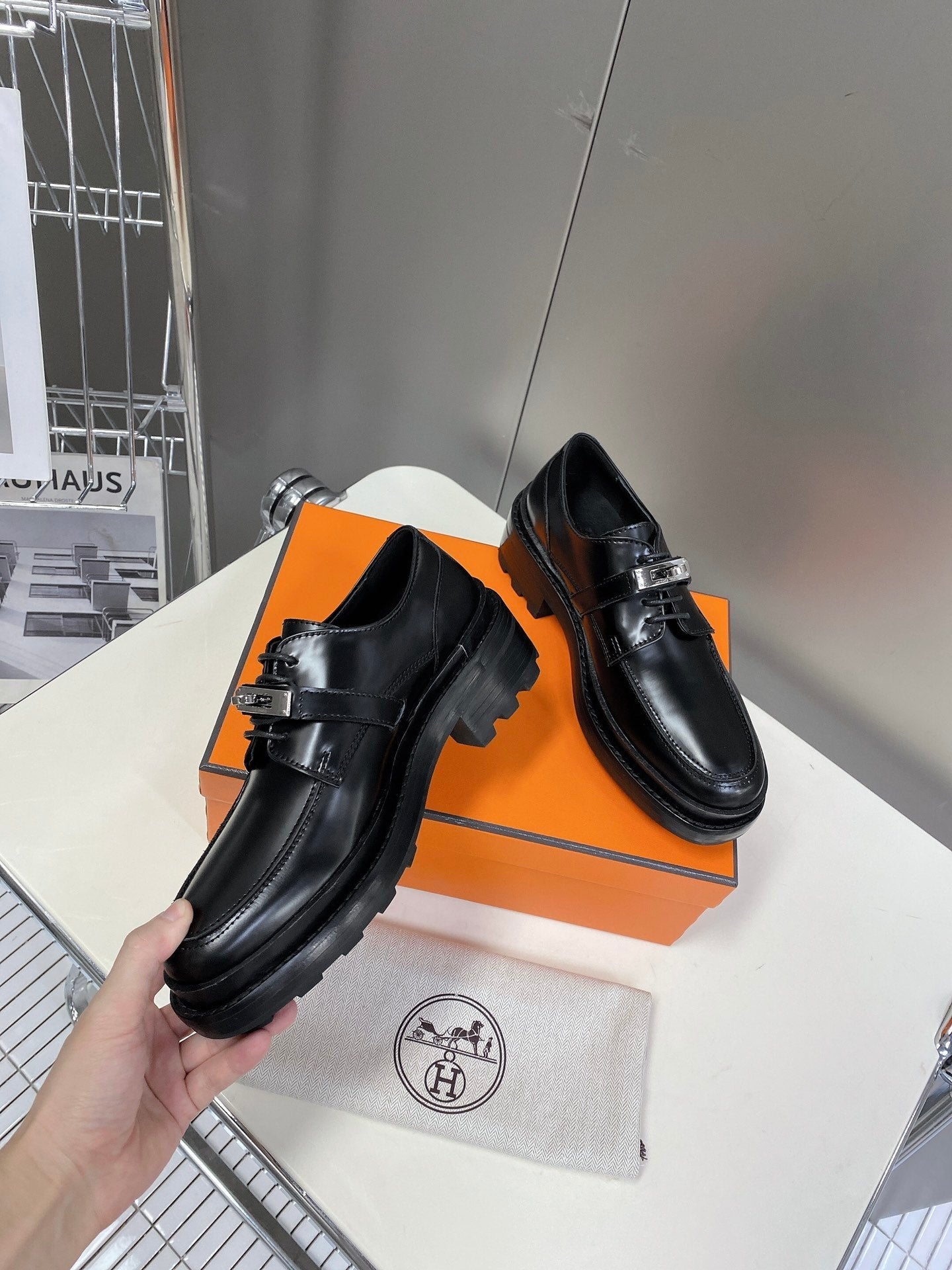 HM 25S LOAFER IN BLACK LAMBSKIN WITH SILVER HARDWARE - 35