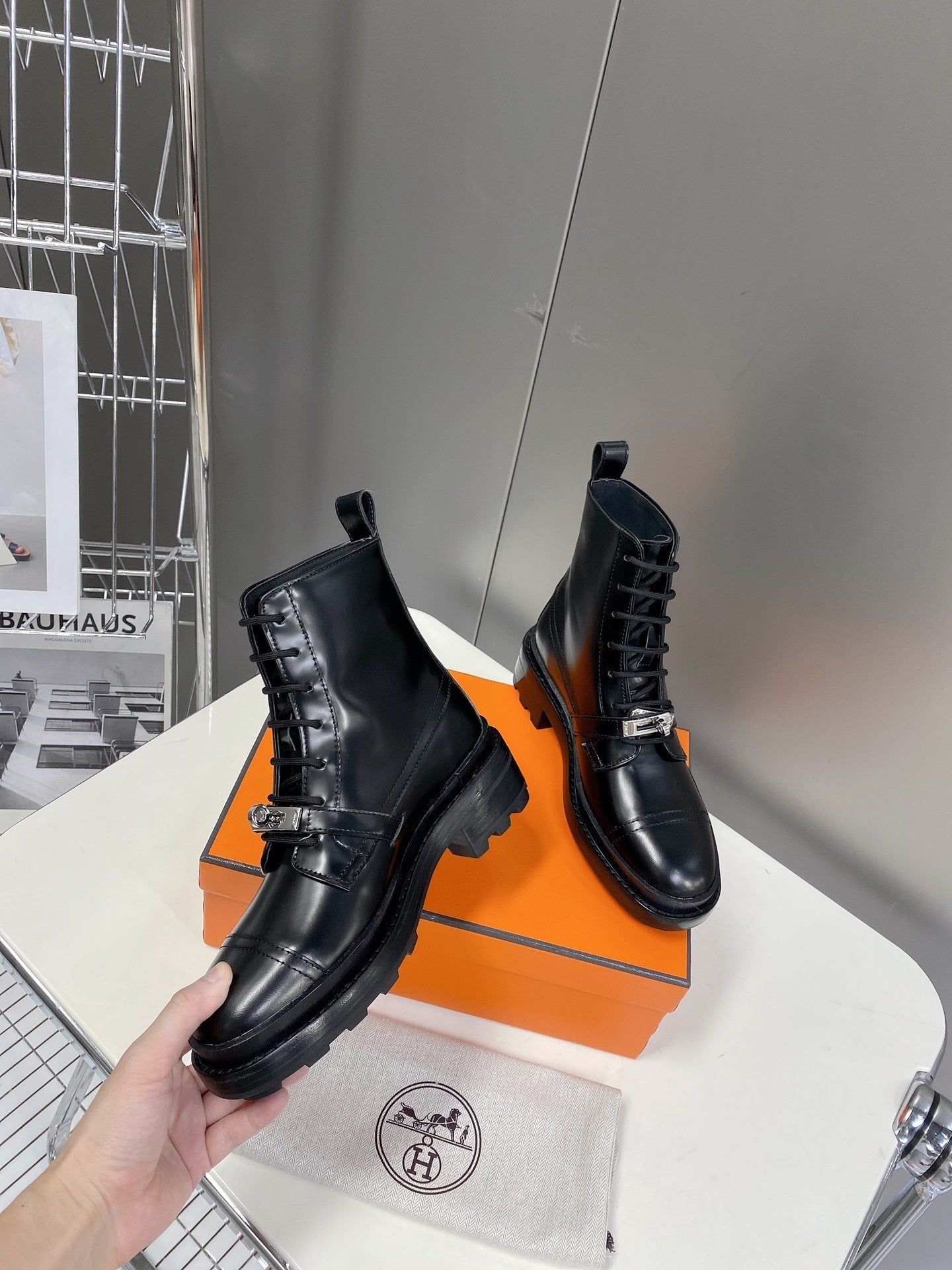 HM 25S FUNK ANKLE BOOT IN BLACK LAMBSKIN WITH SILVER HARDWARE - 35