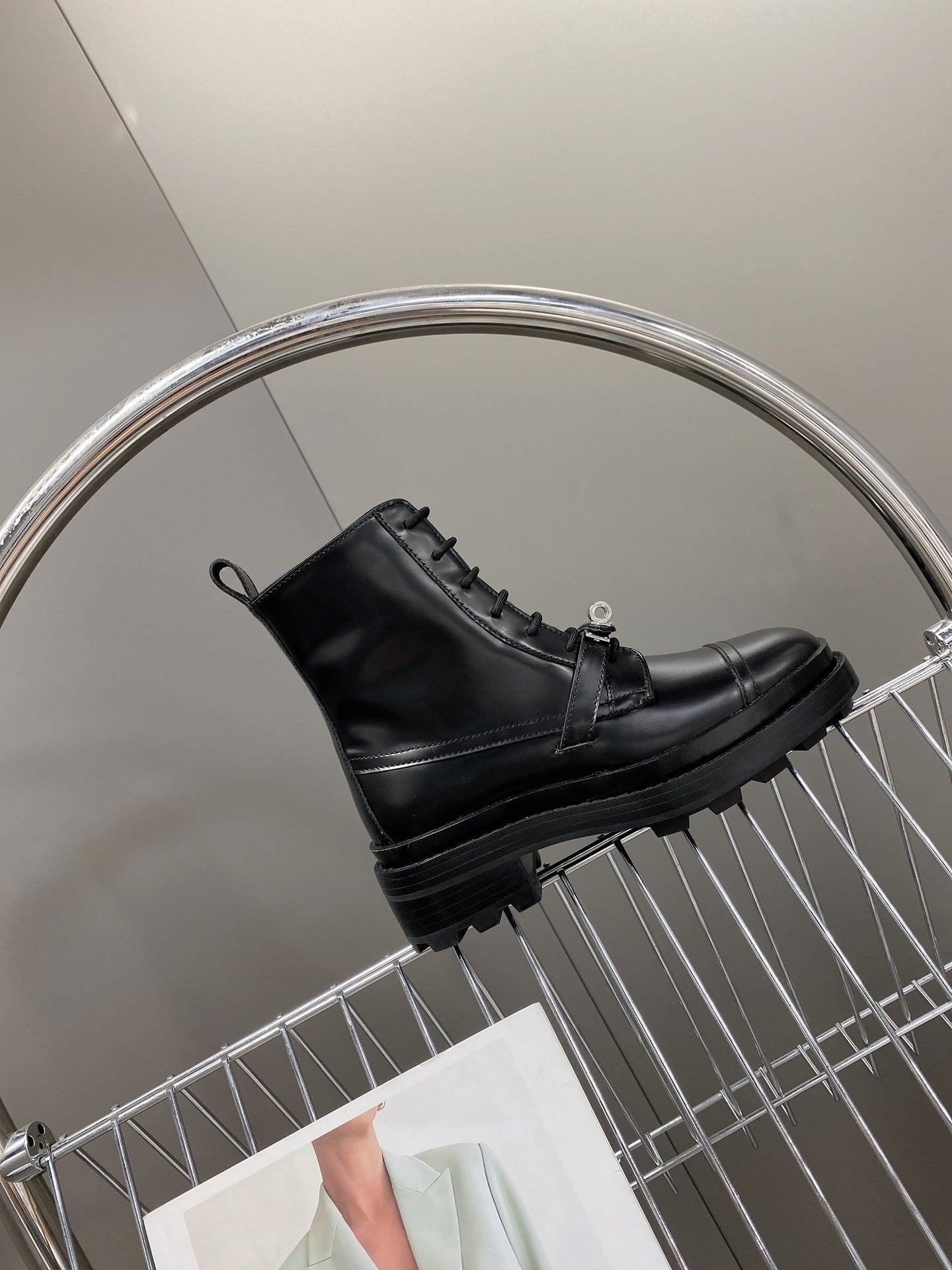 HM 25S FUNK ANKLE BOOT IN BLACK LAMBSKIN WITH SILVER HARDWARE - 35