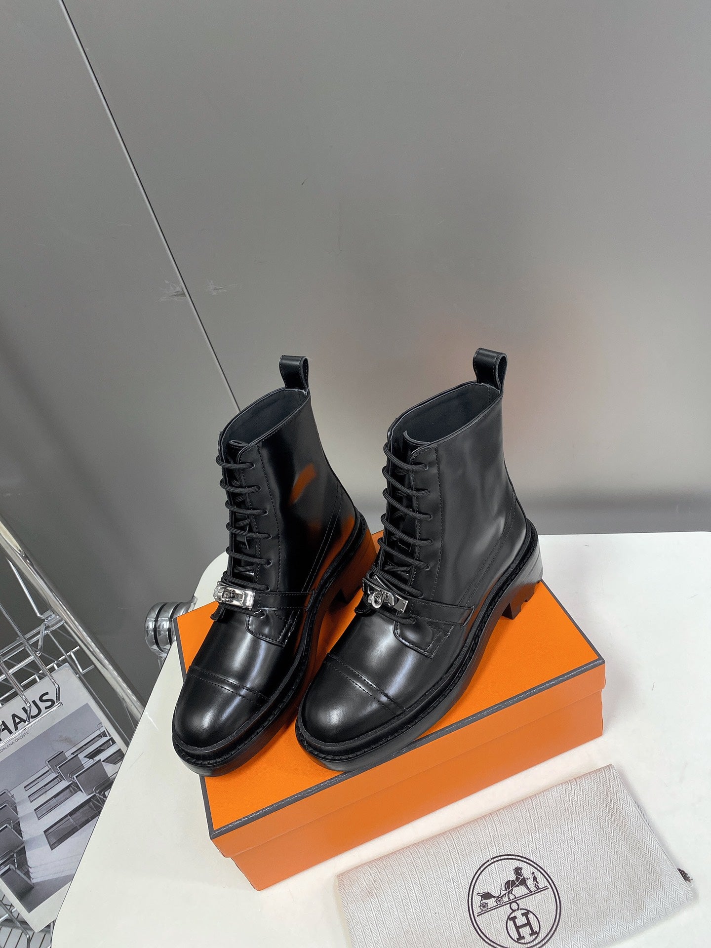 HM 25S FUNK ANKLE BOOT IN BLACK LAMBSKIN WITH SILVER HARDWARE - 35