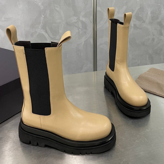 LUG CHELSEA BOOT IN CAMEL BEIGE CALFSKIN - 34