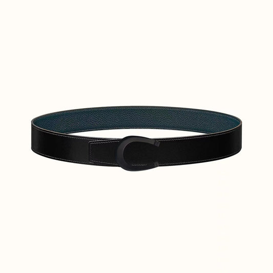 HM LUCK BELT BUCKLE & REVERSIBLE BLACK AND NAVY BLUE LEATHER STRAP 38MM - 30