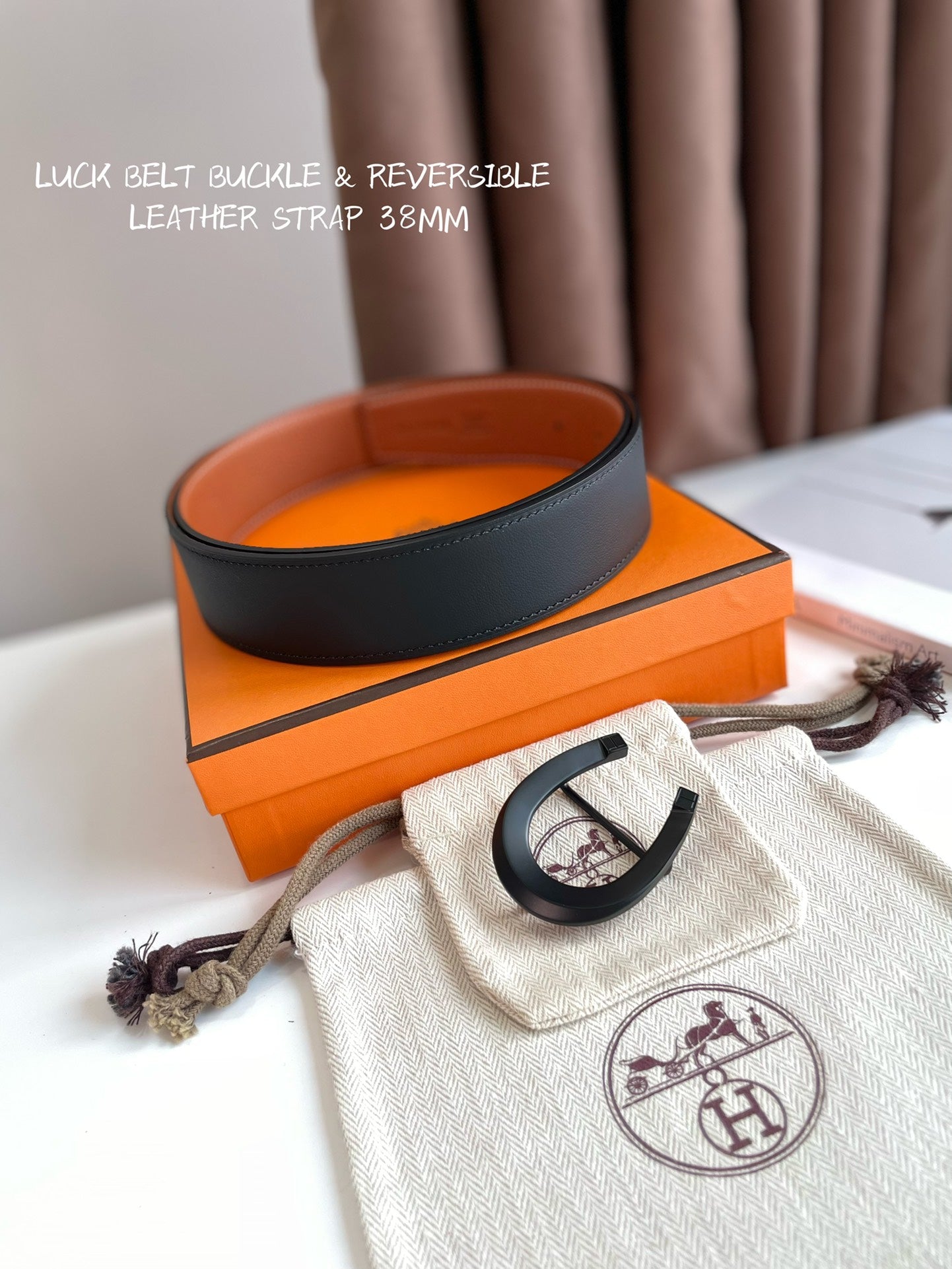 HM LUCK BELT BUCKLE & REVERSIBLE GINGER ORANGE AND BLACK LEATHER STRAP 38MM - 30