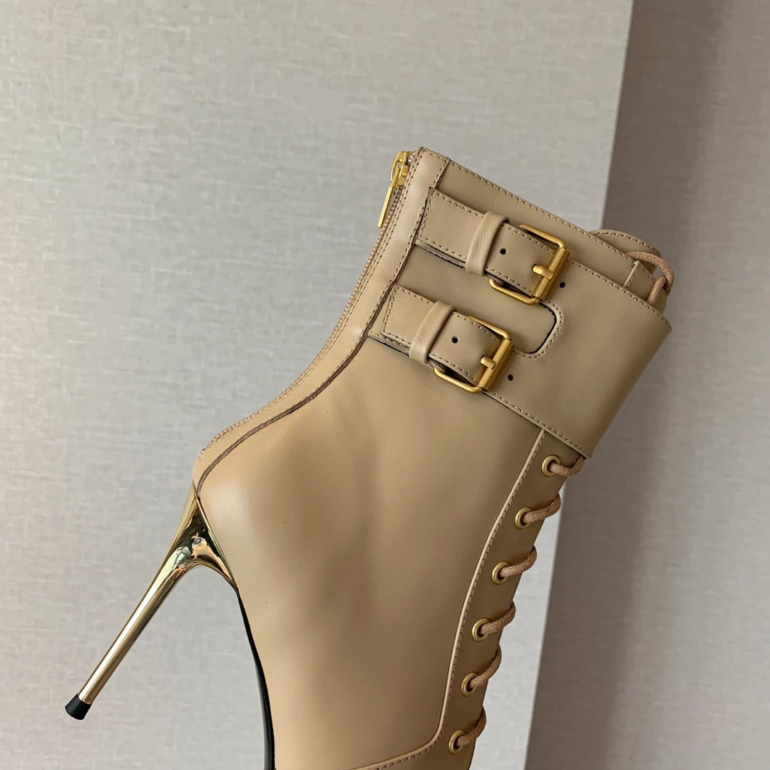 ЧЕРЕВИКИ BALMAIN 26S НА ШНУРІВЦІ 105 ММ ЗІ ШКІРИ ТЕЛЯТИ БЕЖЕВОГО КОЛЬОРУ