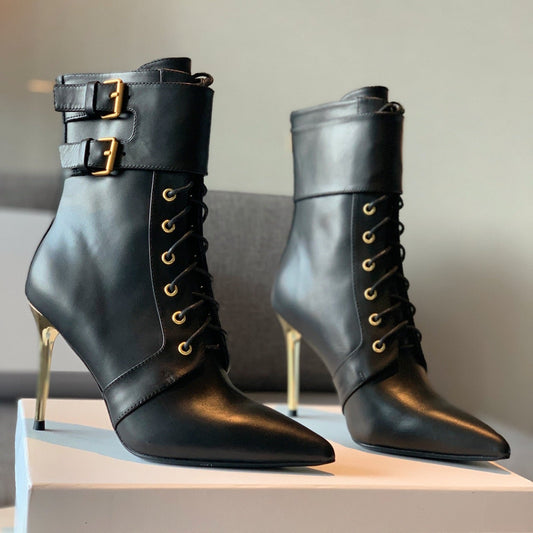 ЧОРНІ ШКІРЯНІ ЧЕРЕВИКИ BALMAIN 26S НА ШНУРІВЦІ 105 ММ