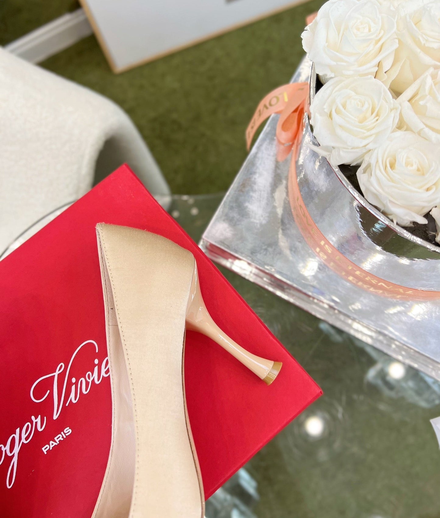 EFFLORESCENCE POINTED-TOE PUMPS IN NUDE SATIN WITH CRYSTAL BUCKLE - 35