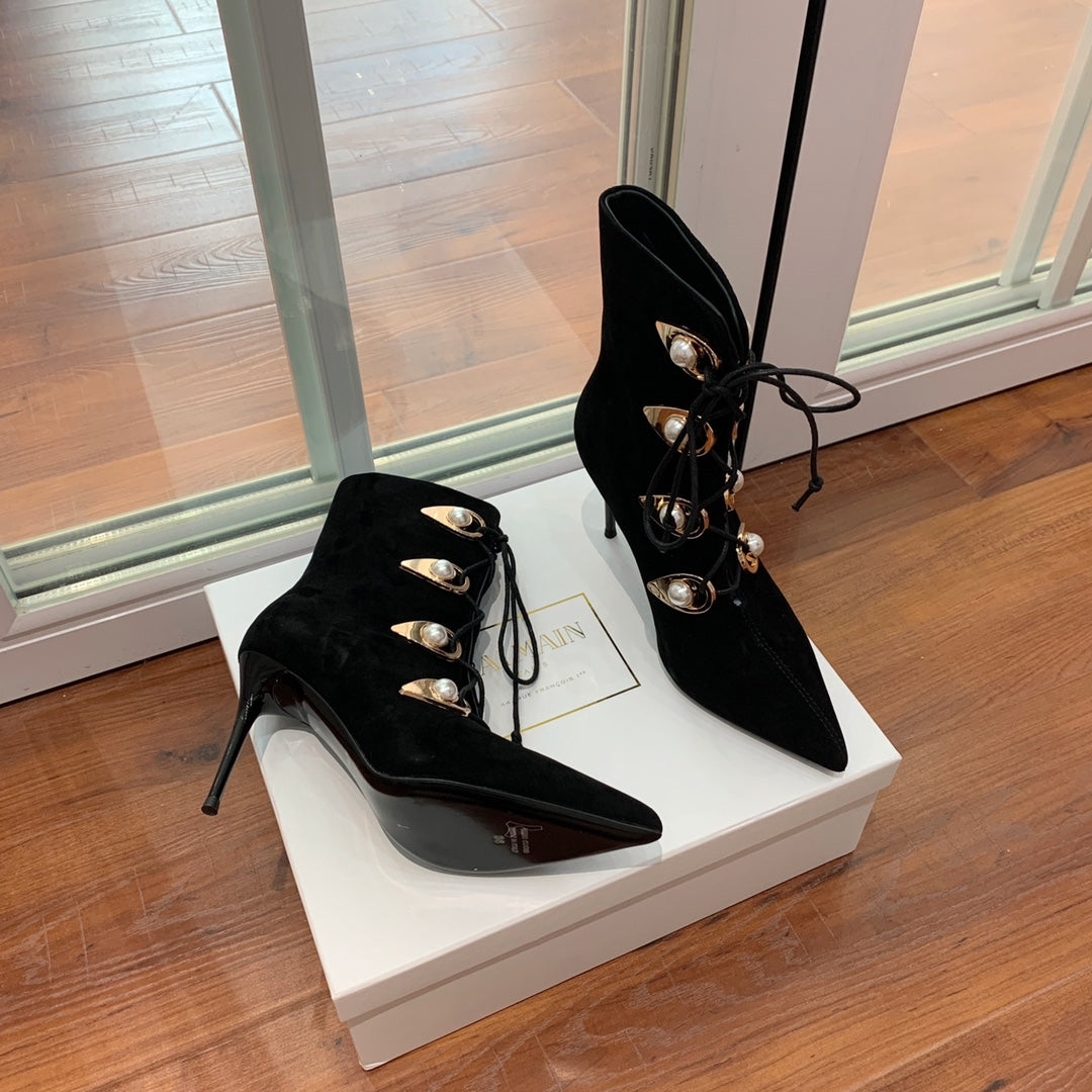 Черевики BALMAIN 26S, 95 ММ, ЧОРНА ЗАМША, ҐУДЗИК-ПЕРЛИНА