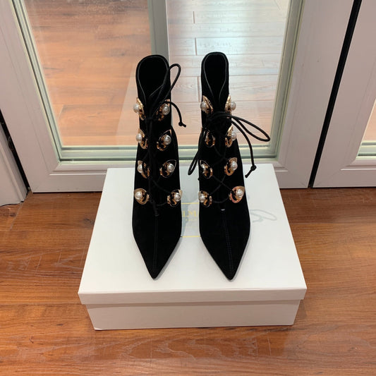 Черевики BALMAIN 26S, 95 ММ, ЧОРНА ЗАМША, ҐУДЗИК-ПЕРЛИНА