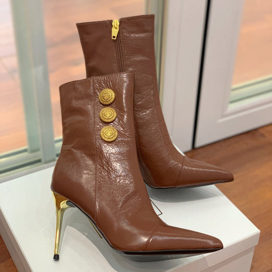 ЧЕРЕВИКИ BALMAIN 26S 105 ММ З КОРИЧНЕВОЇ ТЕЛЯЧОЇ ШКІРИ ІЗ ЗОЛОТОЮ ФУРНІТУРОЮ