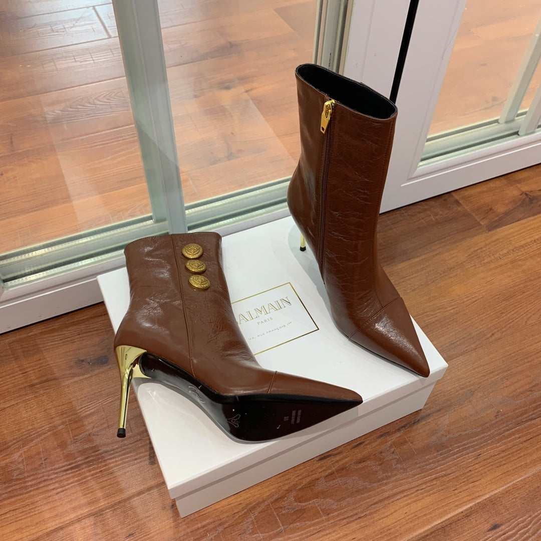 ЧЕРЕВИКИ BALMAIN 26S 105 ММ З КОРИЧНЕВОЇ ТЕЛЯЧОЇ ШКІРИ ІЗ ЗОЛОТОЮ ФУРНІТУРОЮ
