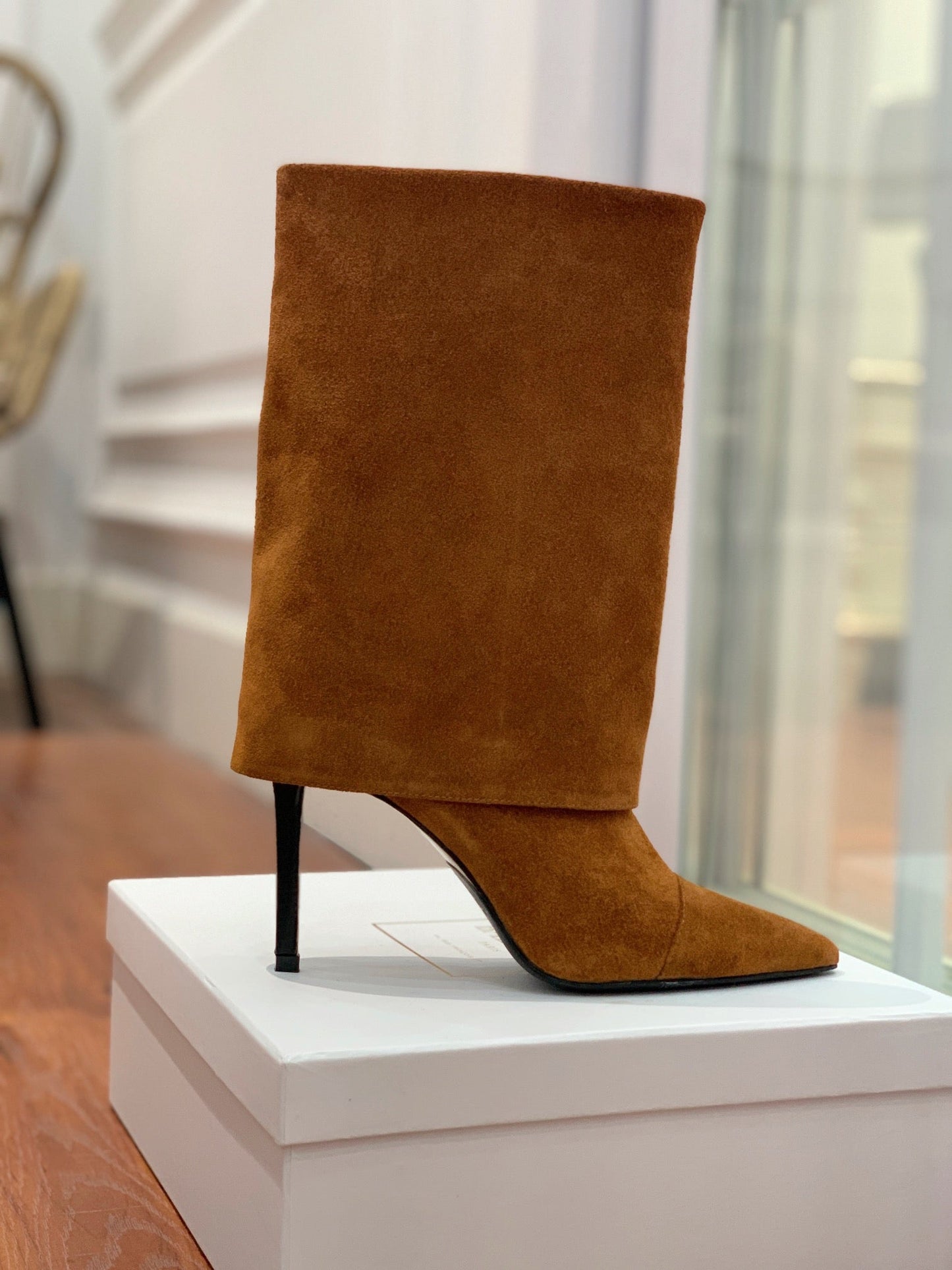 ЧОБОТИ BALMAIN 26S 105 ММ З КОРИЧНЕВОЇ ЗАМШІ