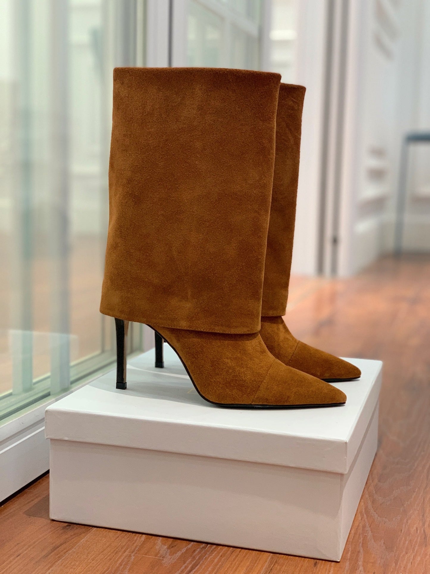 ЧОБОТИ BALMAIN 26S 105 ММ З КОРИЧНЕВОЇ ЗАМШІ