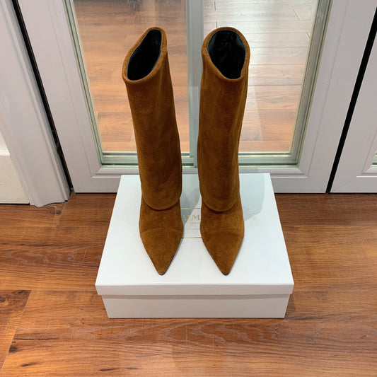 ЧОБОТИ BALMAIN 26S 105 ММ З КОРИЧНЕВОЇ ЗАМШІ