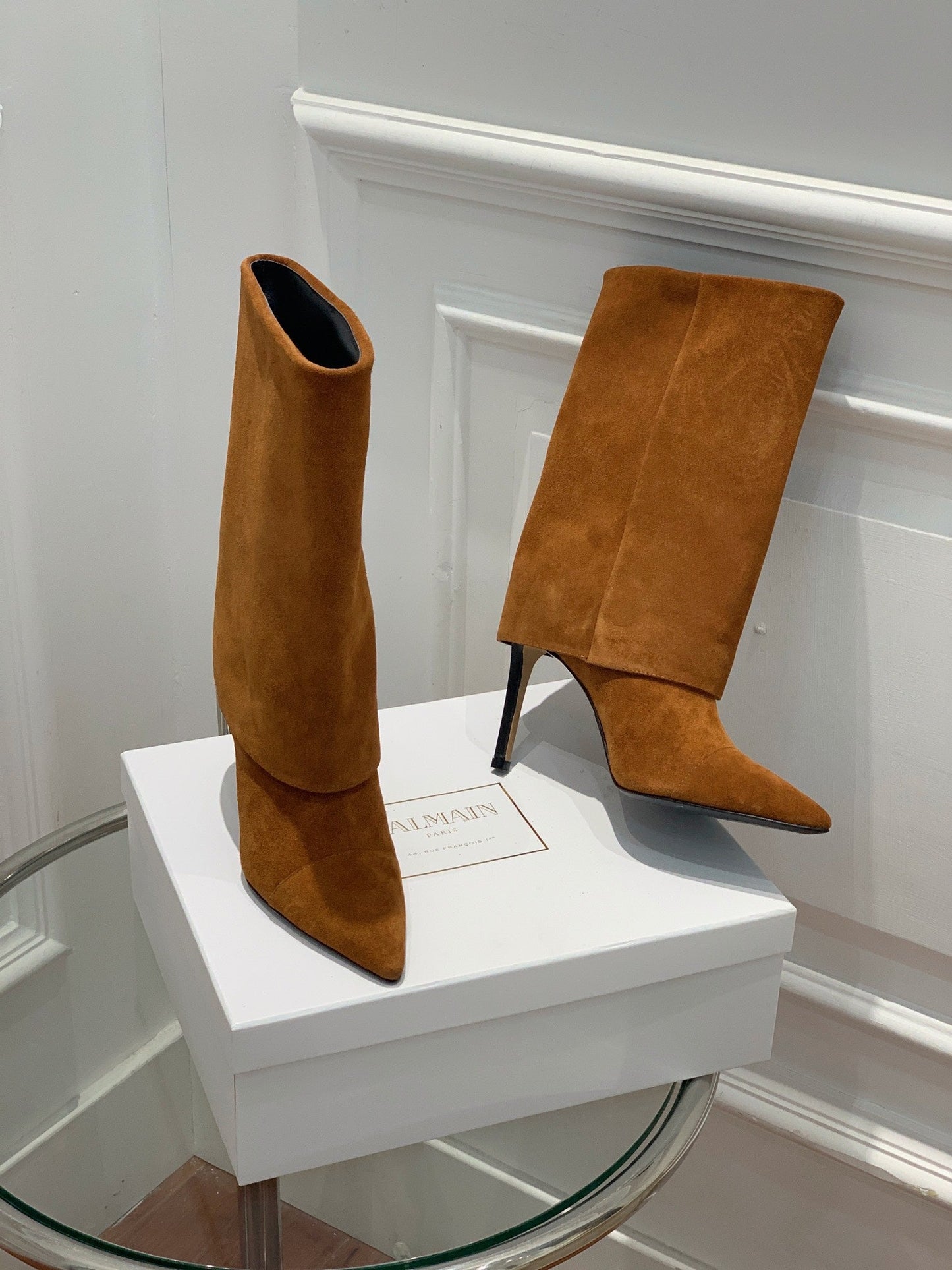 ЧОБОТИ BALMAIN 26S 105 ММ З КОРИЧНЕВОЇ ЗАМШІ