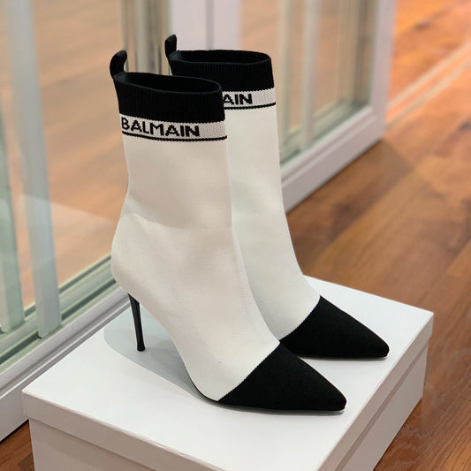 ЧОБОТИ BALMAIN 26S 105 ММ БІЛОГО ТА ЧОРНОГО КОЛЬОРУ З FLYKNIT, СТИЛЬ 18