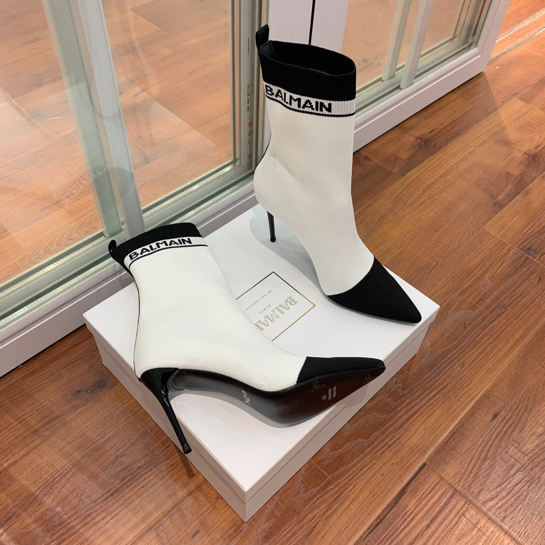 ЧОБОТИ BALMAIN 26S 105 ММ БІЛОГО ТА ЧОРНОГО КОЛЬОРУ З FLYKNIT, СТИЛЬ 18