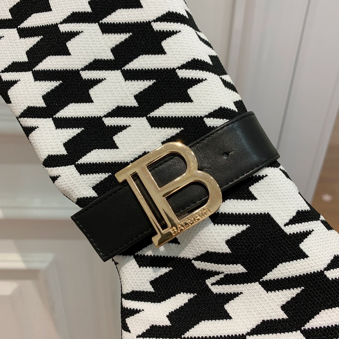 ЧОБОТИ-ХАЙТОПИ BALMAIN 26S 105 ММ ЧОРНО-БІЛІ З МАТЕРІАЛУ FLYKNIT СТИЛЬ 3