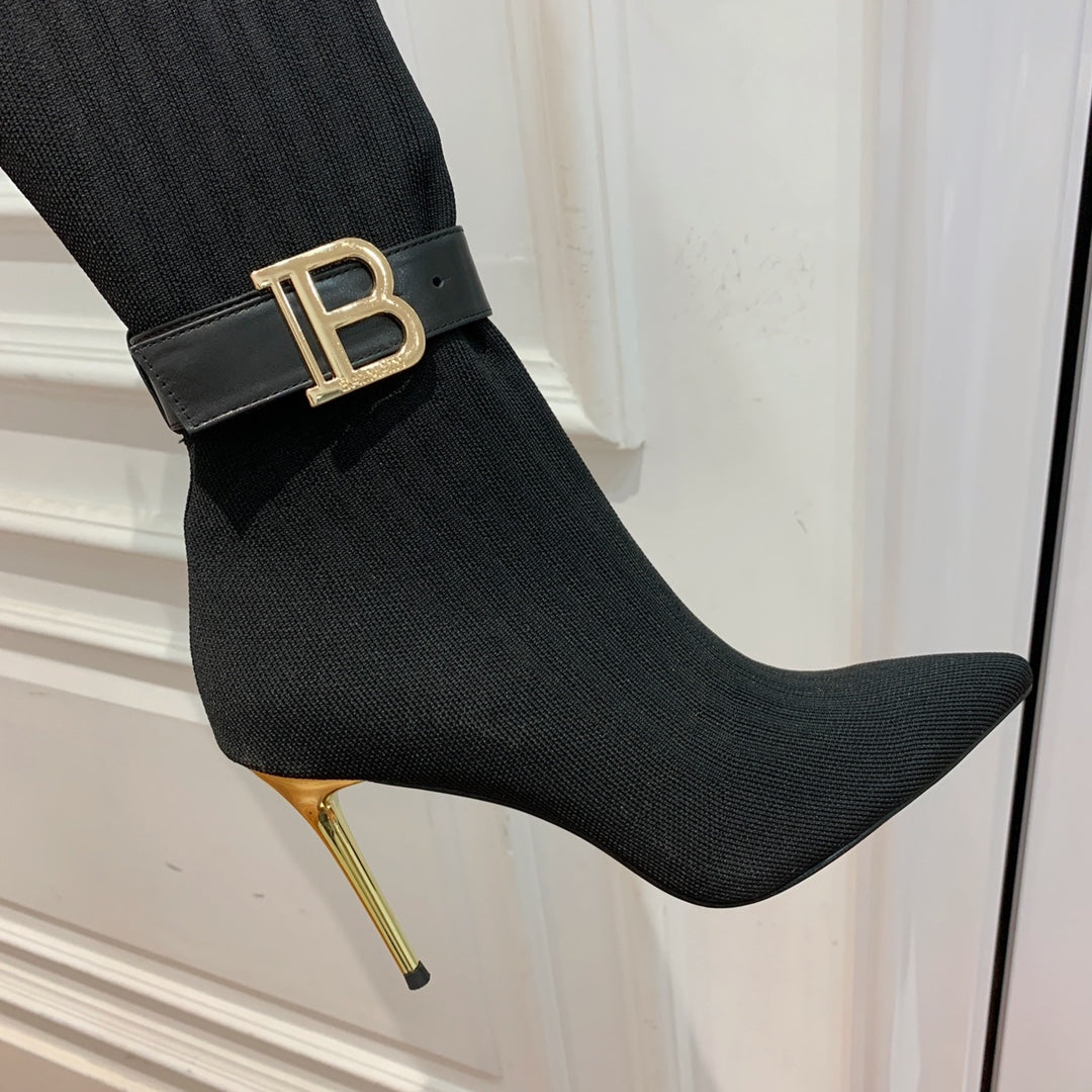 ВИСОКІ ЧОБОТИ BALMAIN 26S 105 ММ З ЧОРНОГО МАТЕРІАЛУ FLYKNIT