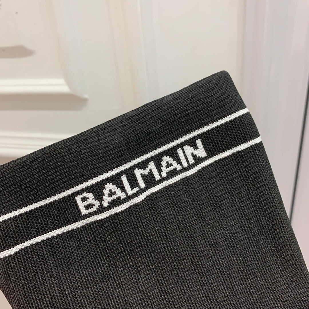 ВИСОКІ ЧОБОТИ BALMAIN 26S 105 ММ З ЧОРНОГО МАТЕРІАЛУ FLYKNIT