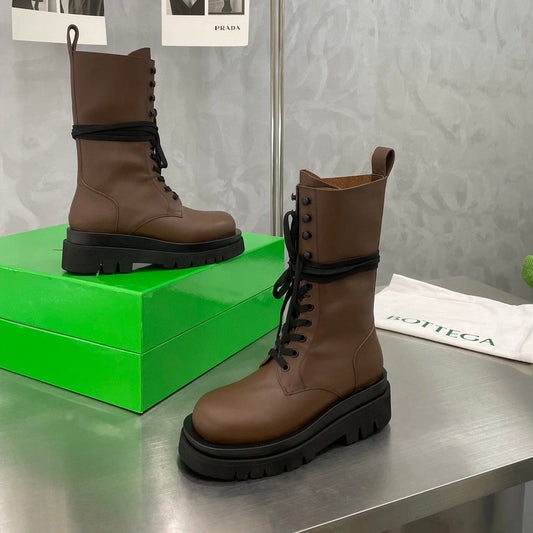 LUG LACE-UP BOOT IN CHOCOLATE BROWN CALFSKIN 7 CM - 34