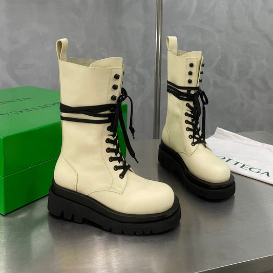 LUG LACE-UP BOOT IN BEIGE CREAM CALFSKIN 7 CM - 34
