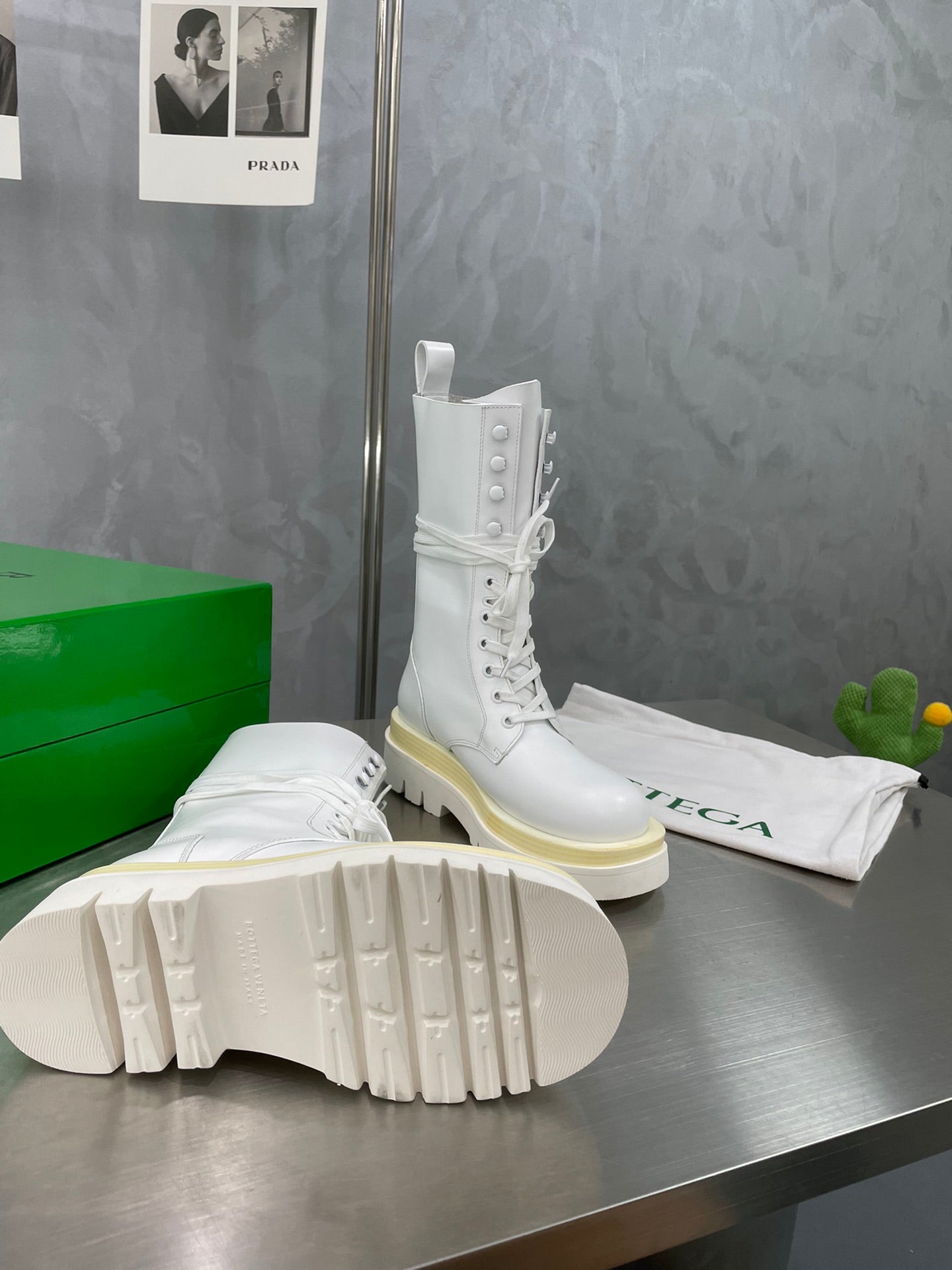 LUG LACE-UP BOOT IN WHITE CALFSKIN 7 CM - 34