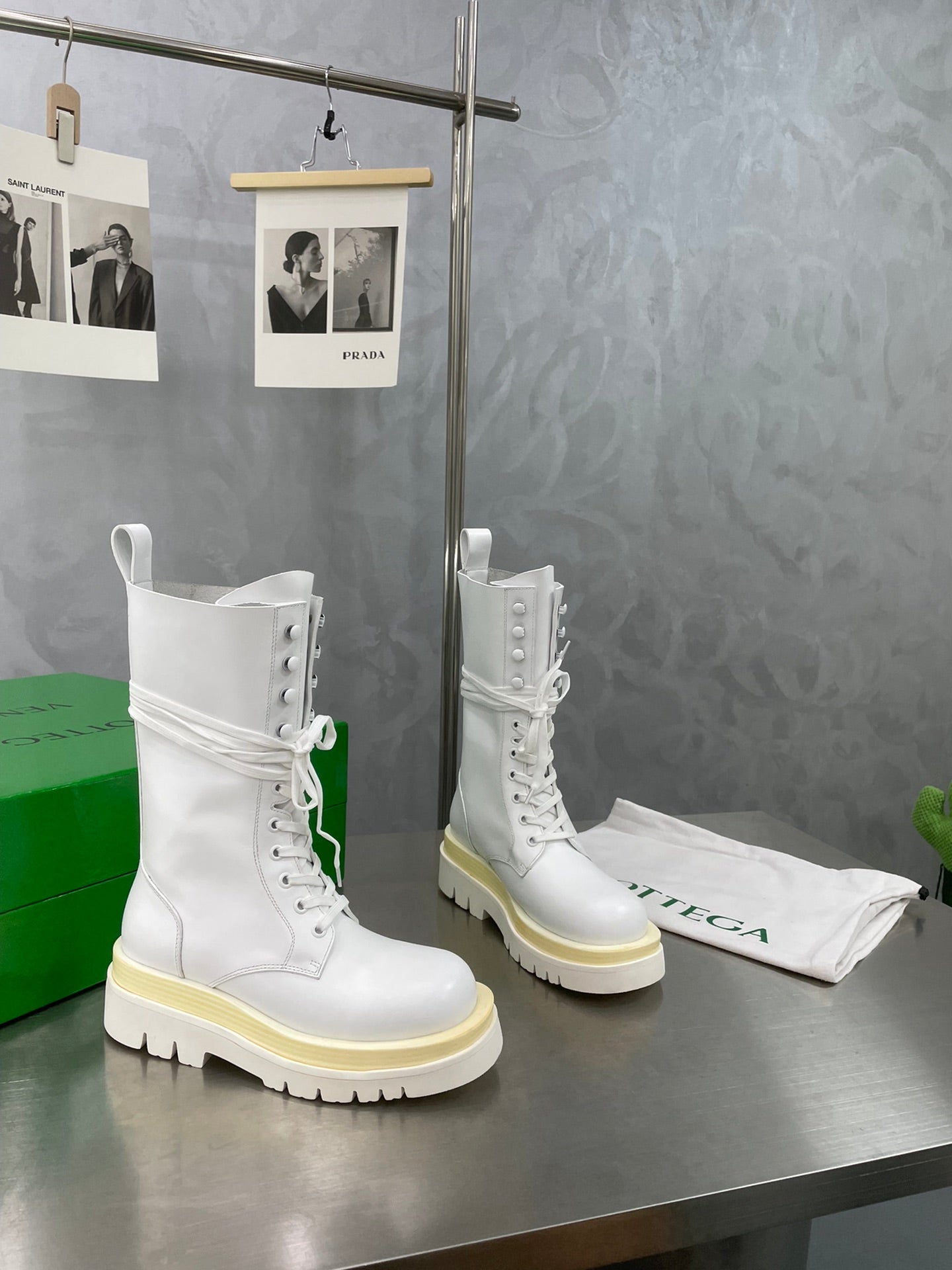 LUG LACE-UP BOOT IN WHITE CALFSKIN 7 CM - 34