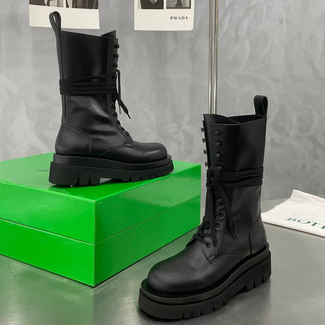 LUG LACE-UP BOOT IN BLACK CALFSKIN 7 CM - 34