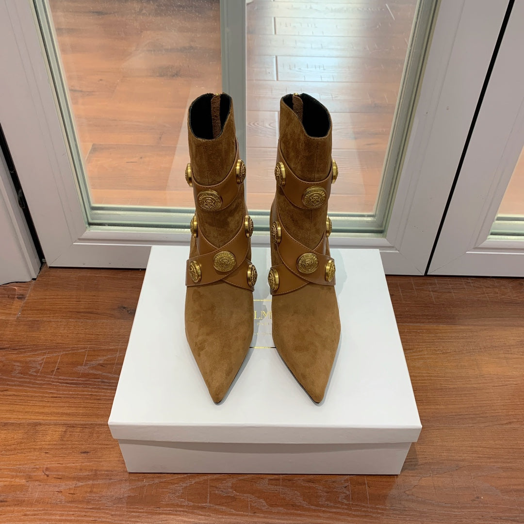 ЧЕРЕВИКИ BALMAIN 26S 105 ММ З КОРИЧНЕВОЇ ЗАМШІ ІЗ ЗОЛОТОЮ ФУРНІТУРОЮ