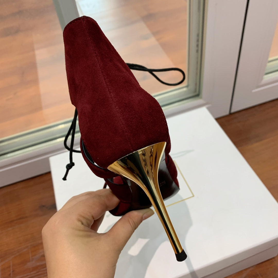 BALMAIN 25S HIGH HEELS 95MM IN OXBLOOD SUEDE WITH PEARL - 36