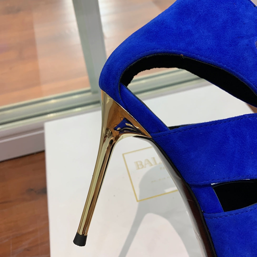 BALMAIN 25S HIGH HEELS 95MM IN DARK BLUE SUEDE WITH PEARL - 36