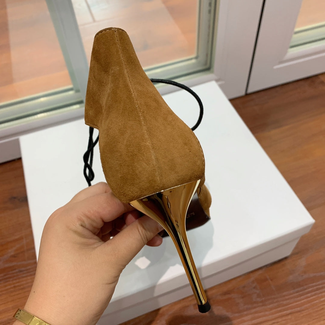 BALMAIN 25S HIGH HEELS 95MM IN DARK BROWN SUEDE WITH PEARL - 36