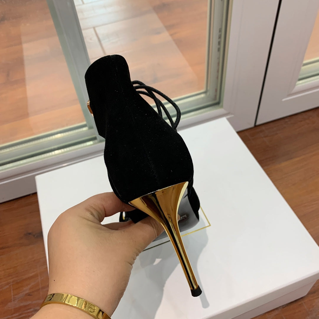 BALMAIN 25S HIGH HEELS 95MM IN BLACK SUEDE WITH PEARL - 36