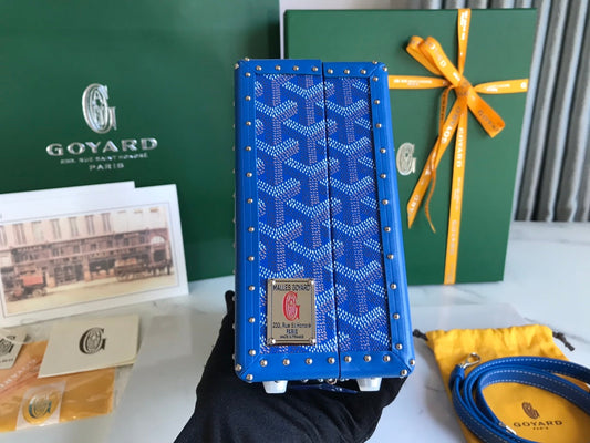Сумка-скриня GRAND HÔTEL 24 з синього канвасу Goyardine та телячої шкіри
