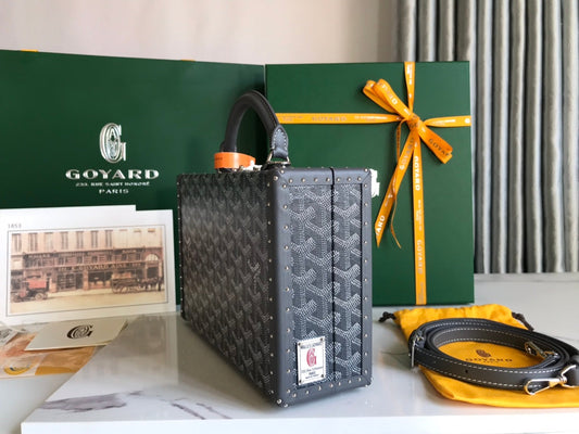 СУМКА-СКРИНЯ GRAND HÔTEL 24 СІРО-ЧОРНА З КАНВИ GOYARDINE ТА ТЕЛЯЧОЇ ШКІРИ