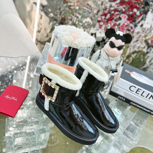 VIV SNOW ANKLE BOOTS IN BLACK PATENT CALFSKIN - 35