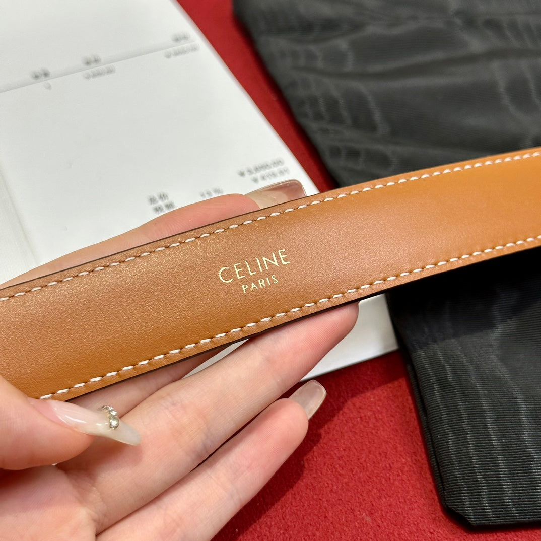 TRIOMPHE BELT 25MM REVERSIBLE IN DARK BROWN LOGO PRINT AND BROWN CALFSKIN WITH GOLD BUCKLE - 30