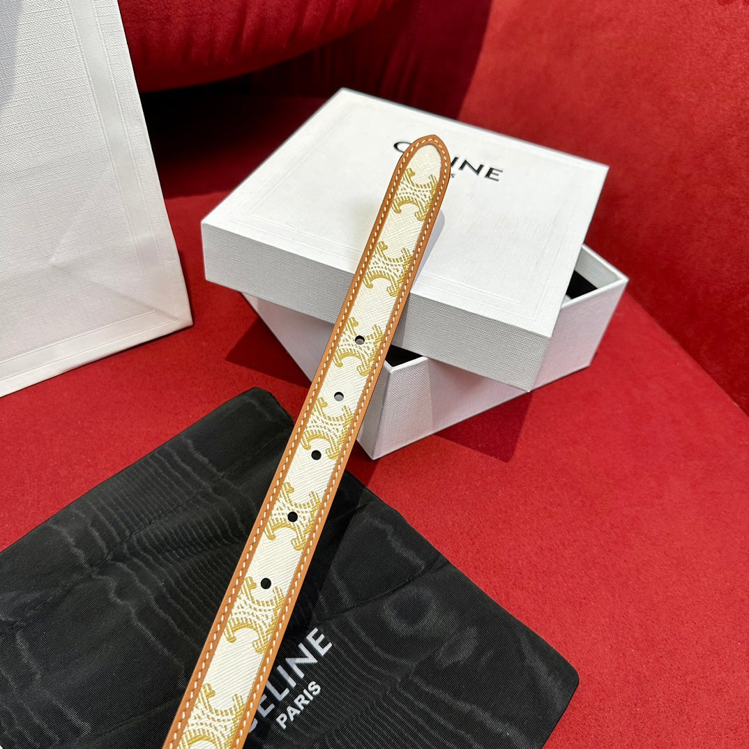 BELT 25MM IN WHITE AND BROWN CALFSKIN WITH LOGO PRINT AND GOLD BUCKLE - 30