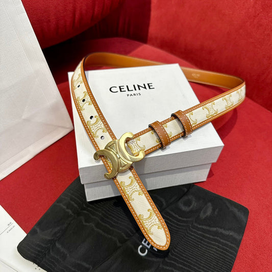 BELT 25MM IN WHITE AND BROWN CALFSKIN WITH LOGO PRINT AND GOLD BUCKLE - 30