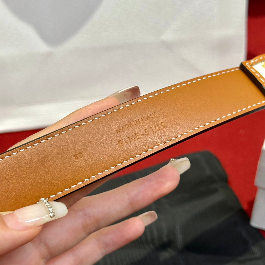 BELT 25MM IN WHITE AND BROWN CALFSKIN WITH LOGO PRINT AND GOLD BUCKLE - 30