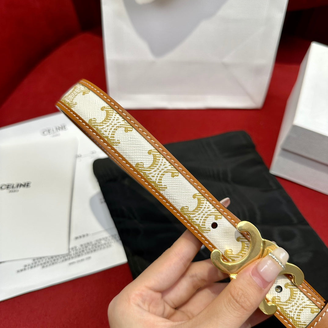 BELT 25MM IN WHITE AND BROWN CALFSKIN WITH LOGO PRINT AND GOLD BUCKLE - 30