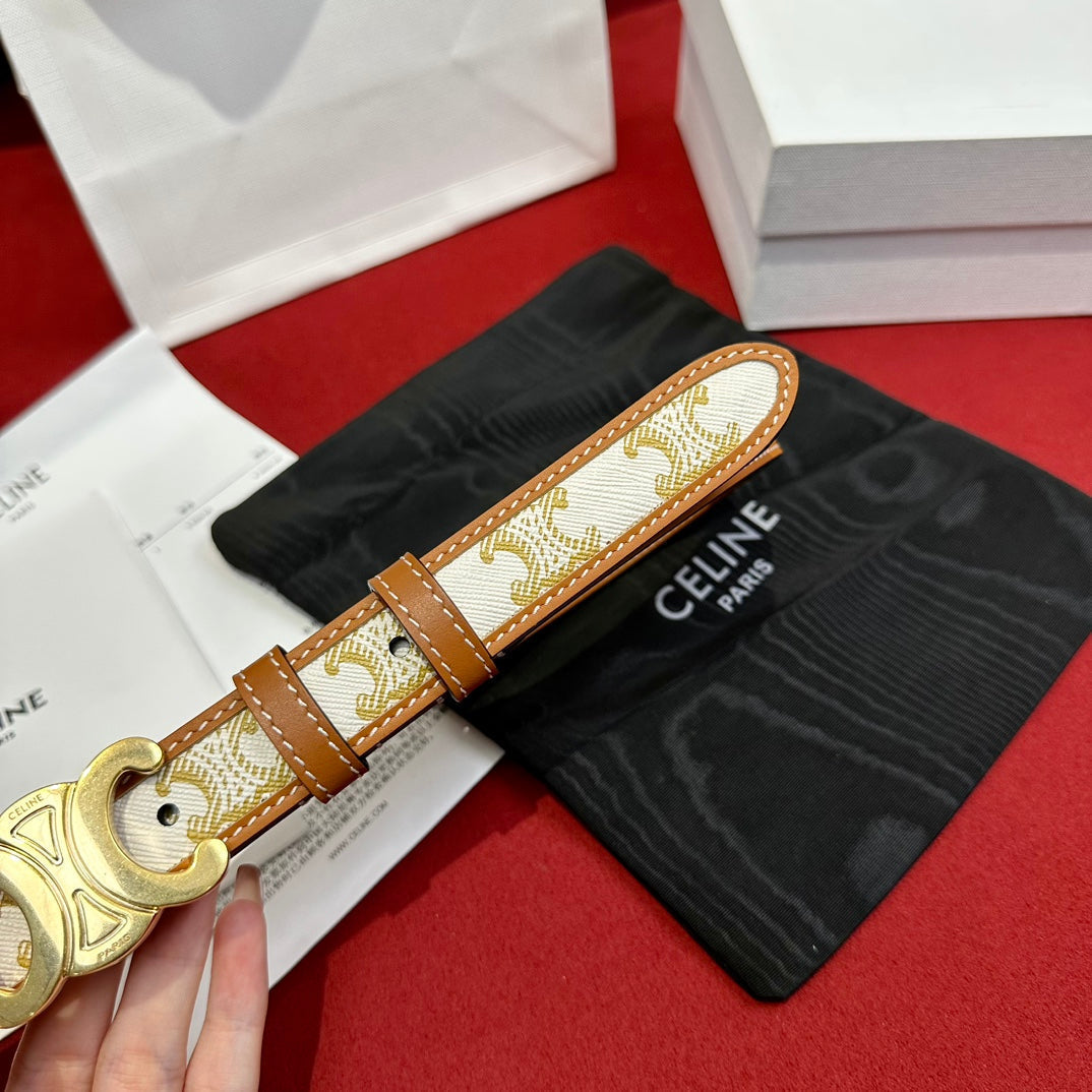BELT 25MM IN WHITE AND BROWN CALFSKIN WITH LOGO PRINT AND GOLD BUCKLE - 30