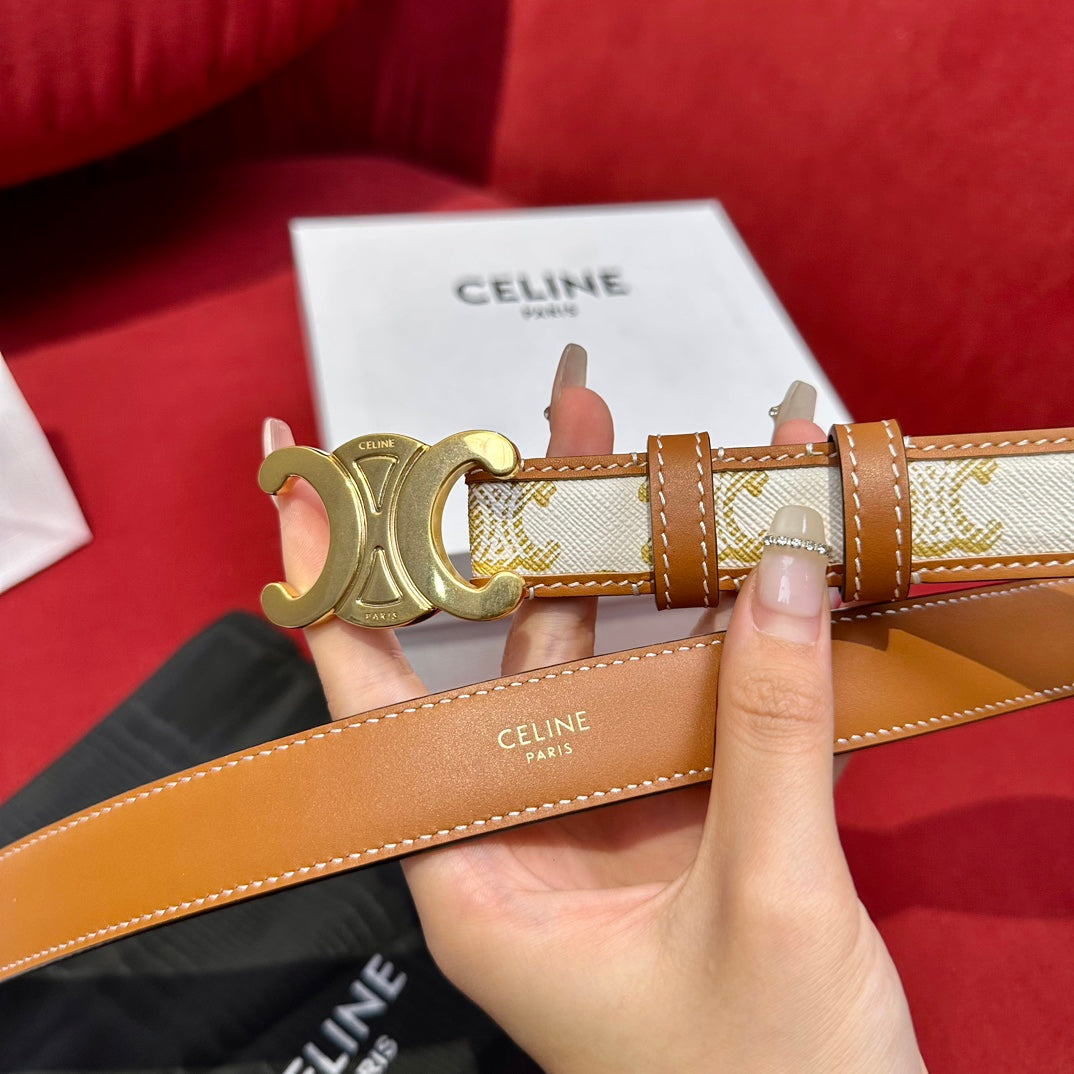 BELT 25MM IN WHITE AND BROWN CALFSKIN WITH LOGO PRINT AND GOLD BUCKLE - 30